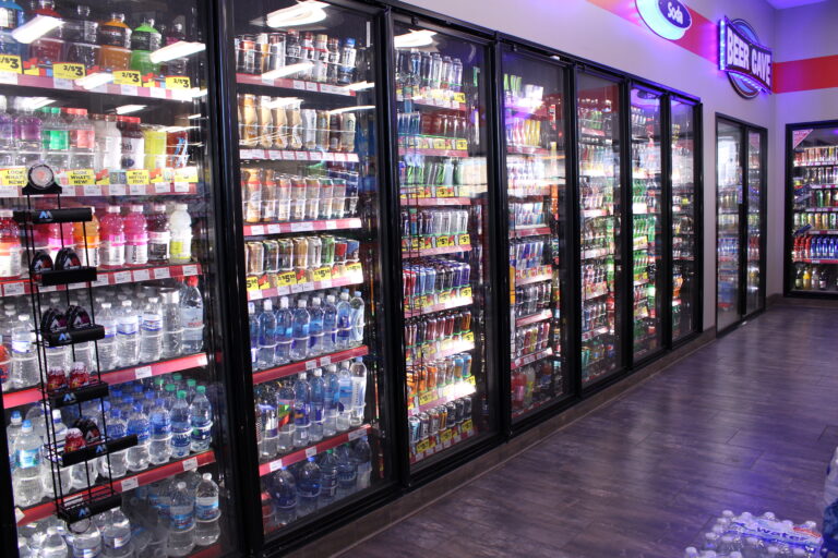 Drink coolers in a convenience store