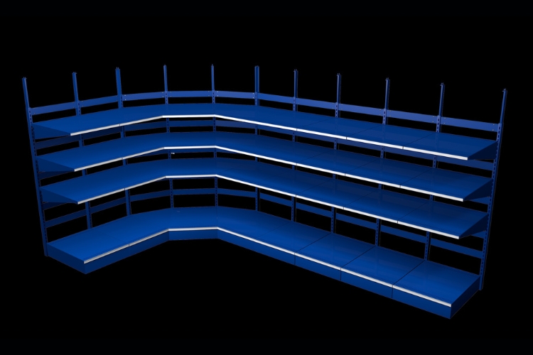 Empty beer cave shelving unit rendering